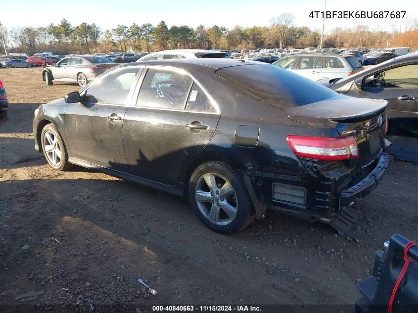 2011 Toyota Camry Se VIN: 4T1BF3EK6BU687687 Lot: 40840663