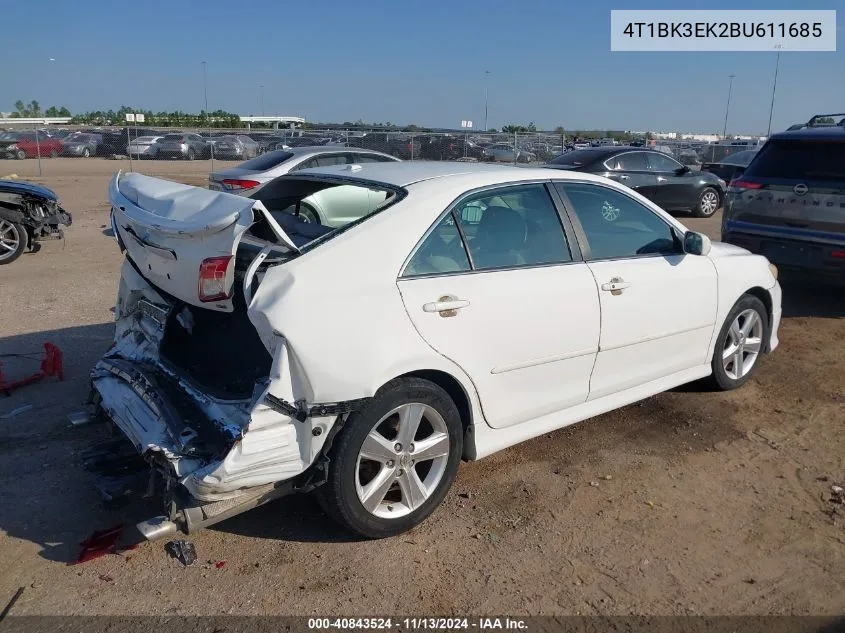 2011 Toyota Camry Se V6 VIN: 4T1BK3EK2BU611685 Lot: 40843524