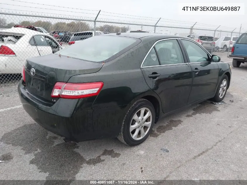 2011 Toyota Camry VIN: 4T1NF3EK0BU649887 Lot: 40851087