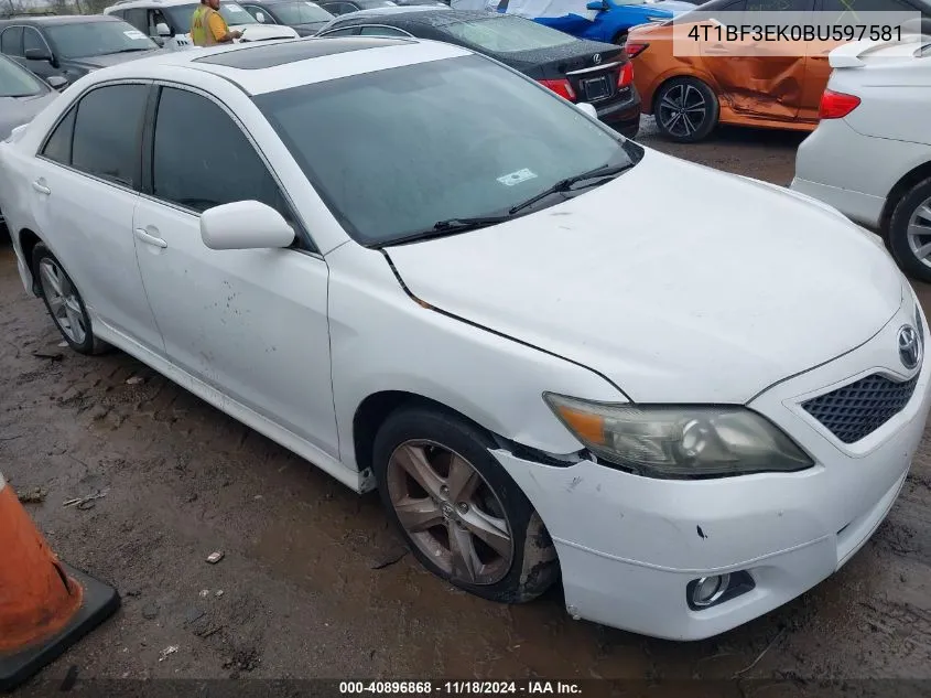 2011 Toyota Camry Se VIN: 4T1BF3EK0BU597581 Lot: 40896868