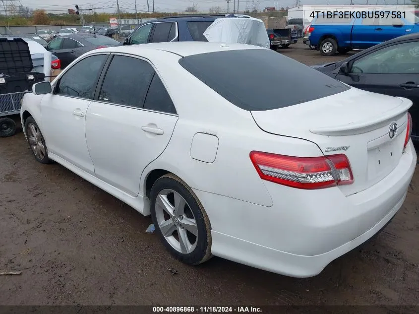 2011 Toyota Camry Se VIN: 4T1BF3EK0BU597581 Lot: 40896868