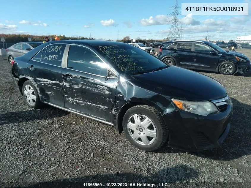 2012 Toyota Camry VIN: 4T1BF1FK5CU018931 Lot: 11856969