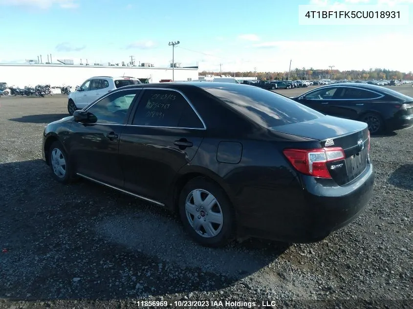 2012 Toyota Camry VIN: 4T1BF1FK5CU018931 Lot: 11856969