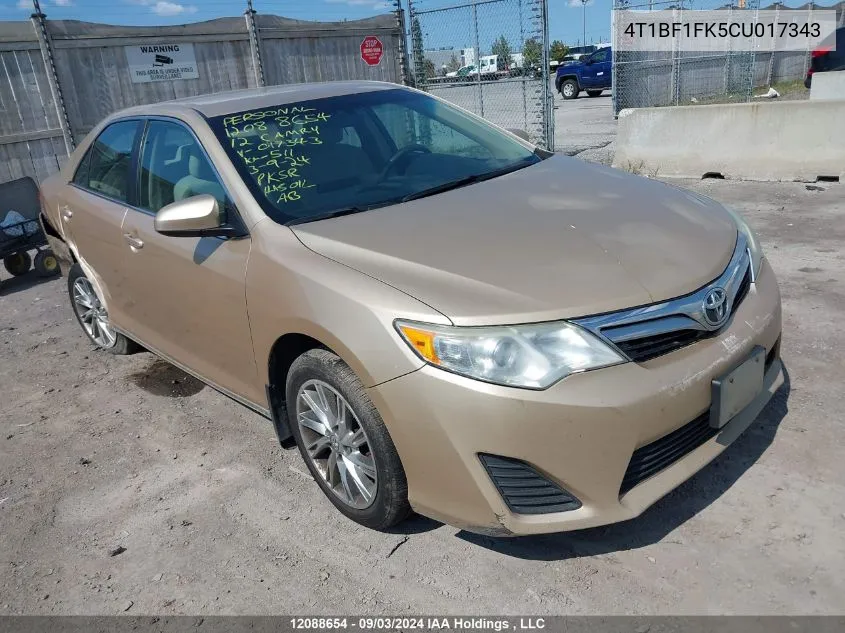 2012 Toyota Camry Se/Le/Xle VIN: 4T1BF1FK5CU017343 Lot: 12088654