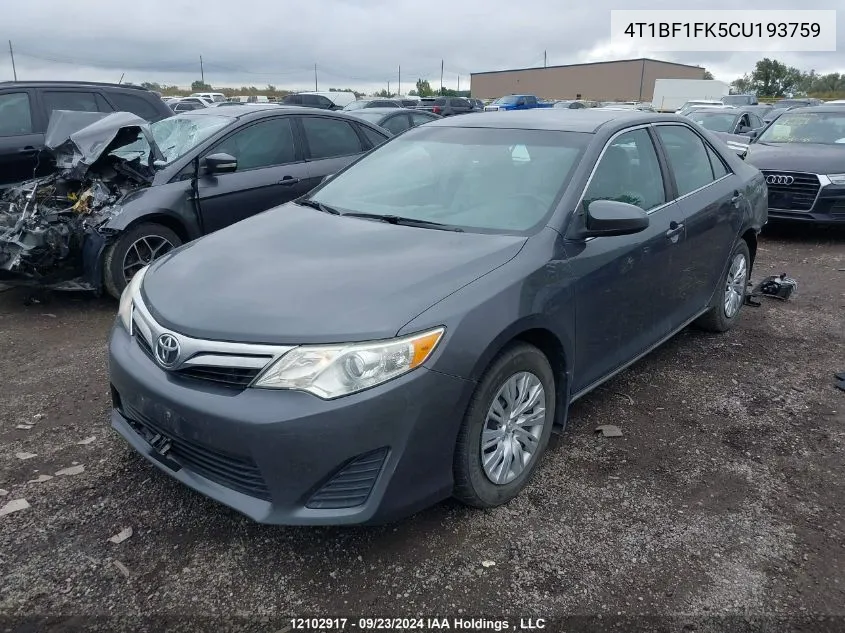 2012 Toyota Camry Se/Le/Xle VIN: 4T1BF1FK5CU193759 Lot: 12102917