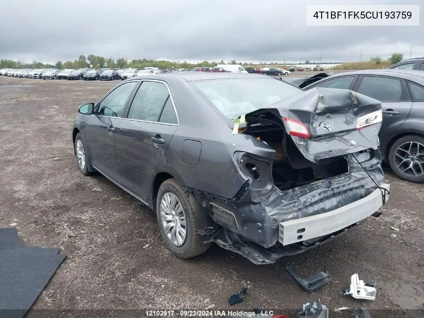 4T1BF1FK5CU193759 2012 Toyota Camry Se/Le/Xle