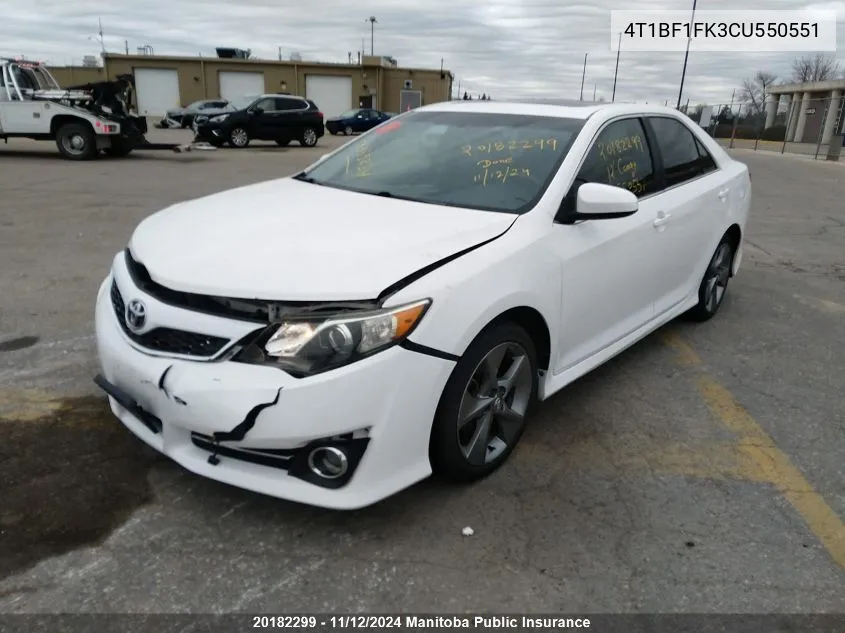 2012 Toyota Camry Se VIN: 4T1BF1FK3CU550551 Lot: 20182299