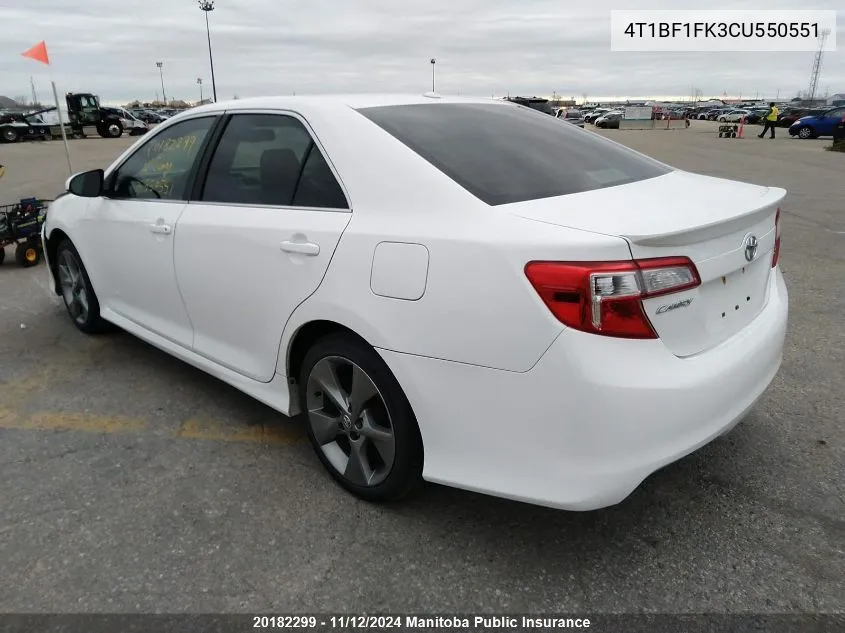 2012 Toyota Camry Se VIN: 4T1BF1FK3CU550551 Lot: 20182299