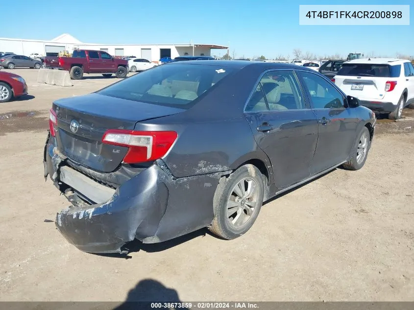 4T4BF1FK4CR200898 2012 Toyota Camry Le