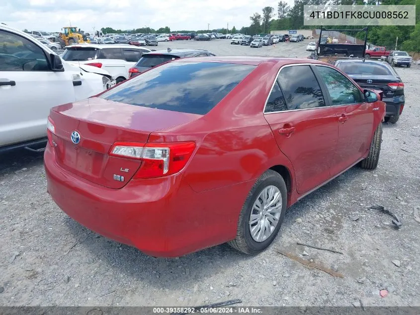 4T1BD1FK8CU008562 2012 Toyota Camry Hybrid Le