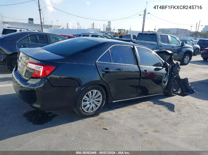 2012 Toyota Camry Le VIN: 4T4BF1FKXCR245716 Lot: 39362445