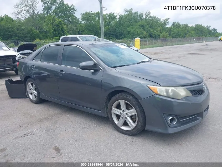 2012 Toyota Camry Se VIN: 4T1BF1FK3CU070378 Lot: 39369944