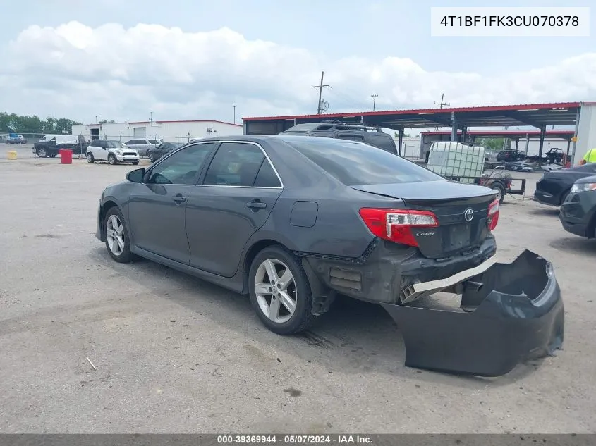 2012 Toyota Camry Se VIN: 4T1BF1FK3CU070378 Lot: 39369944