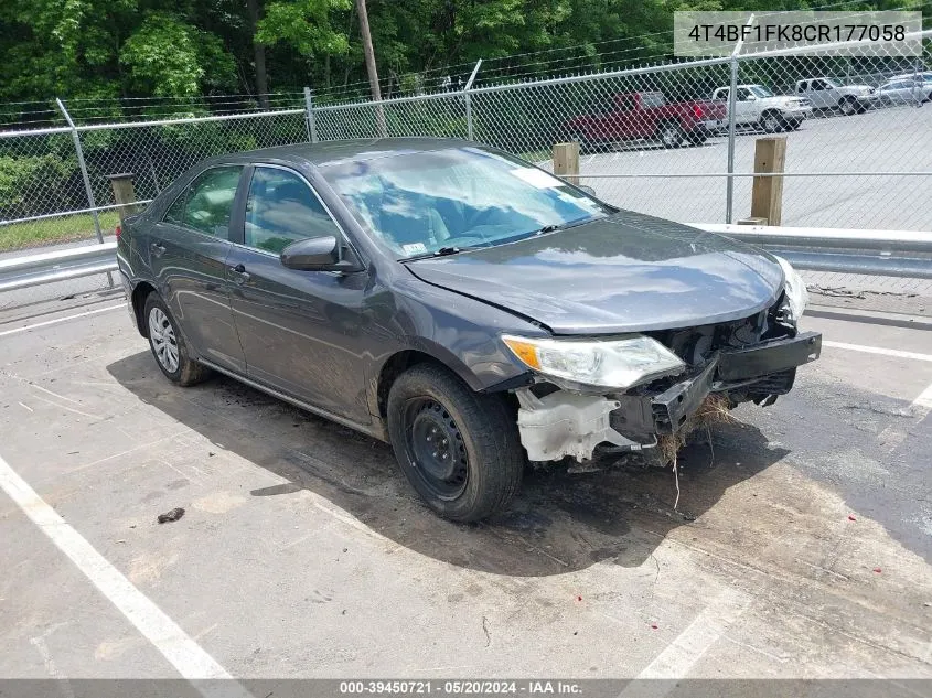 2012 Toyota Camry Le VIN: 4T4BF1FK8CR177058 Lot: 39450721