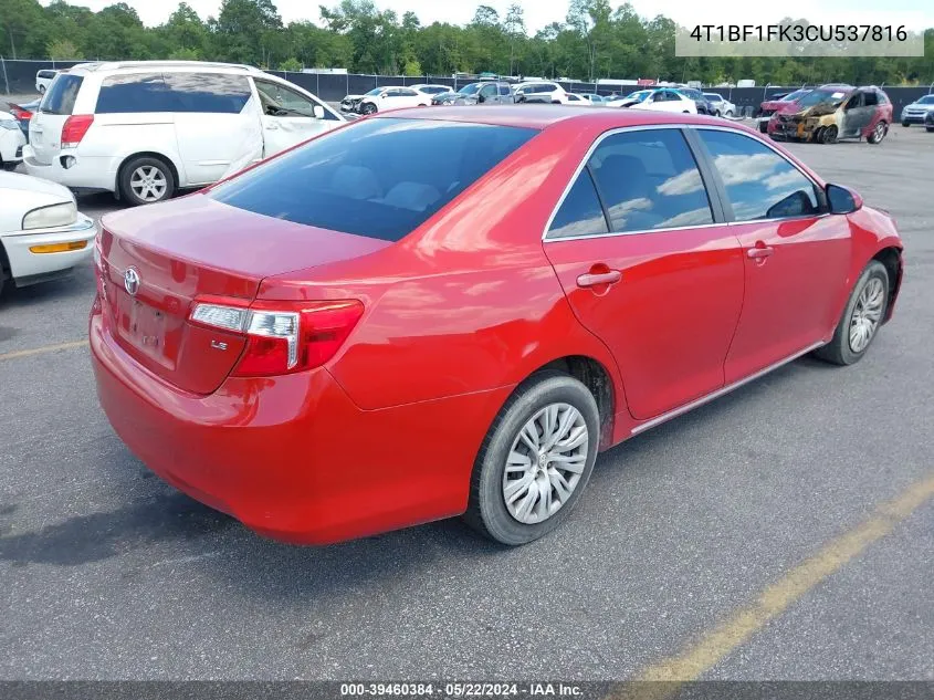 2012 Toyota Camry Le VIN: 4T1BF1FK3CU537816 Lot: 39460384