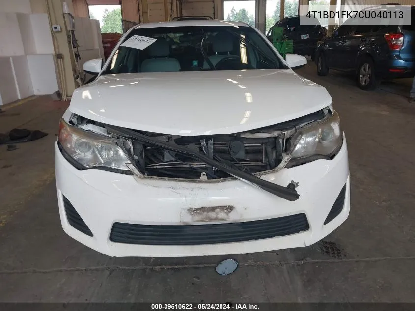 2012 Toyota Camry Hybrid Le VIN: 4T1BD1FK7CU040113 Lot: 39510622