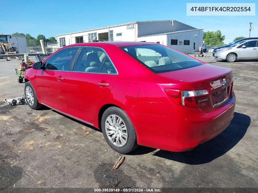 2012 Toyota Camry Le VIN: 4T4BF1FK4CR202554 Lot: 39539149