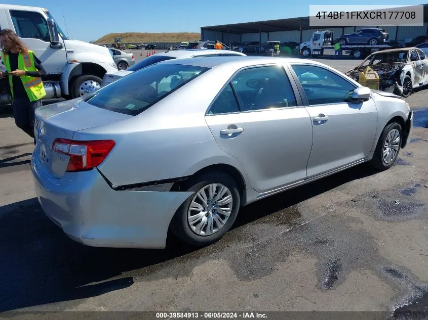 2012 Toyota Camry Le VIN: 4T4BF1FKXCR177708 Lot: 39584913