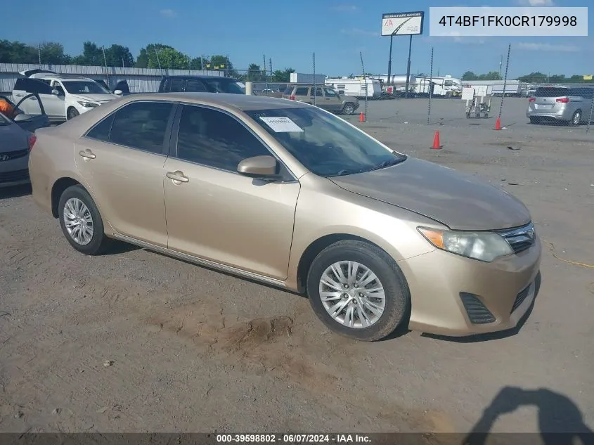 2012 Toyota Camry Le VIN: 4T4BF1FK0CR179998 Lot: 39598802