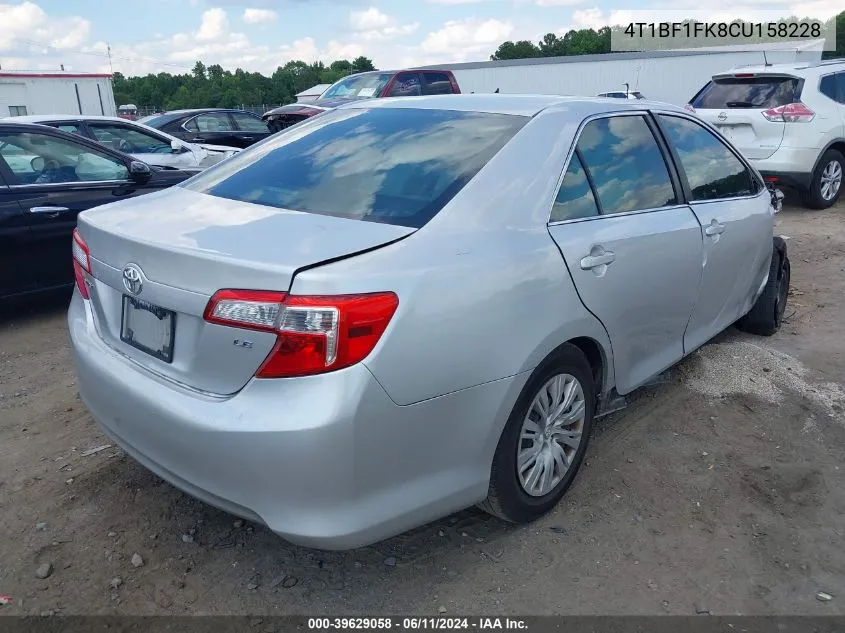 2012 Toyota Camry Le VIN: 4T1BF1FK8CU158228 Lot: 39629058