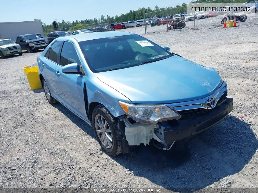 2012 Toyota Camry Le VIN: 4T1BF1FK5CU533332 Lot: 39636531