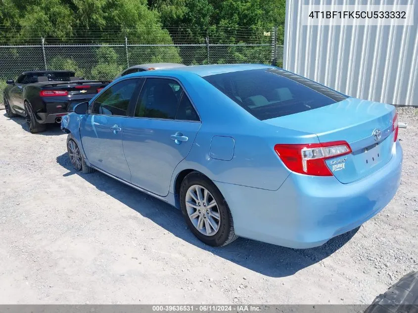 2012 Toyota Camry Le VIN: 4T1BF1FK5CU533332 Lot: 39636531