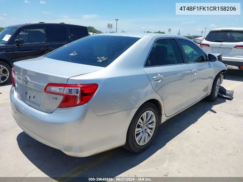 2012 Toyota Camry Le VIN: 4T4BF1FK1CR158206 Lot: 39648666