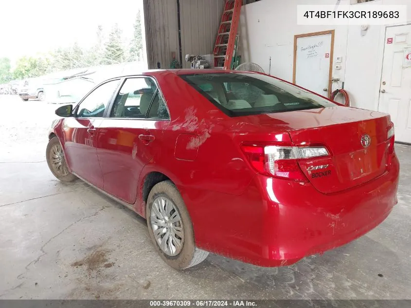 4T4BF1FK3CR189683 2012 Toyota Camry Le