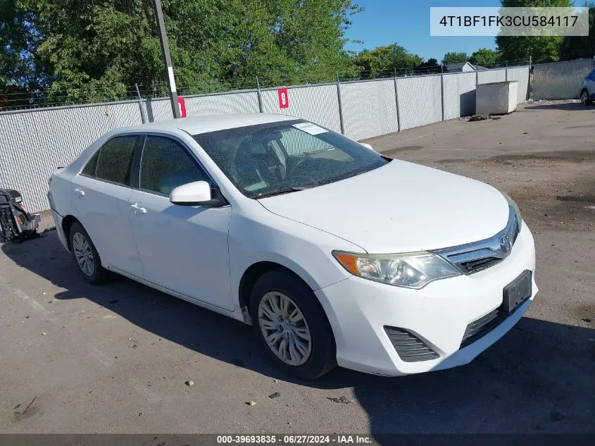 2012 Toyota Camry Le VIN: 4T1BF1FK3CU584117 Lot: 39693835