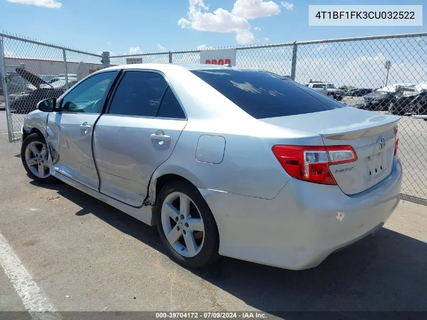 2012 Toyota Camry Se VIN: 4T1BF1FK3CU032522 Lot: 39704172