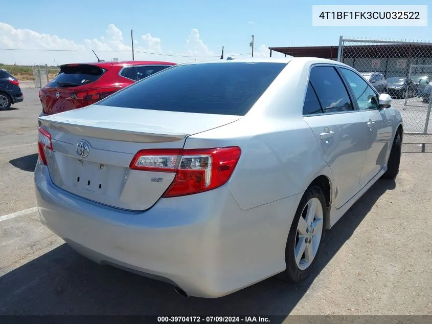 2012 Toyota Camry Se VIN: 4T1BF1FK3CU032522 Lot: 39704172