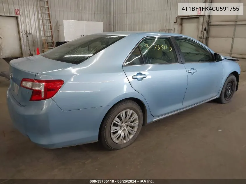 2012 Toyota Camry Se/Le/Xle VIN: 4T1BF1FK4CU591755 Lot: 39735110