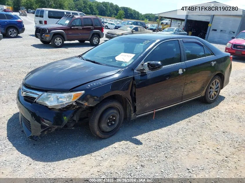 2012 Toyota Camry Le VIN: 4T4BF1FK8CR190280 Lot: 39747525