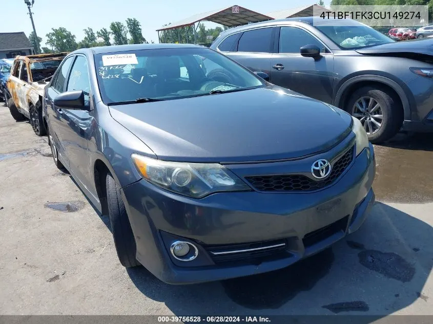 2012 Toyota Camry Se VIN: 4T1BF1FK3CU149274 Lot: 39756528