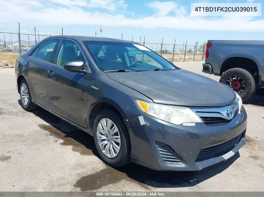 2012 Toyota Camry Hybrid Le VIN: 4T1BD1FK2CU039015 Lot: 39760663