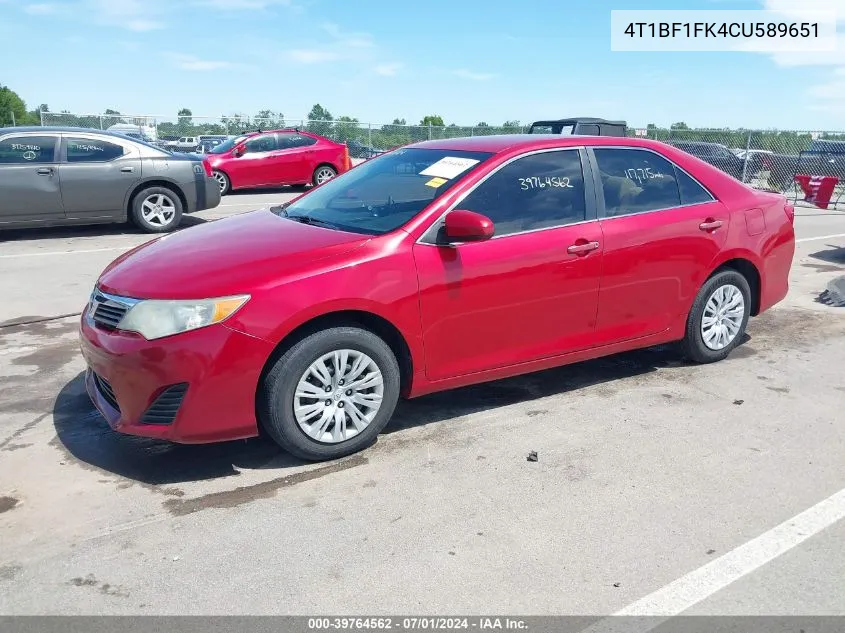 2012 Toyota Camry L VIN: 4T1BF1FK4CU589651 Lot: 39764562