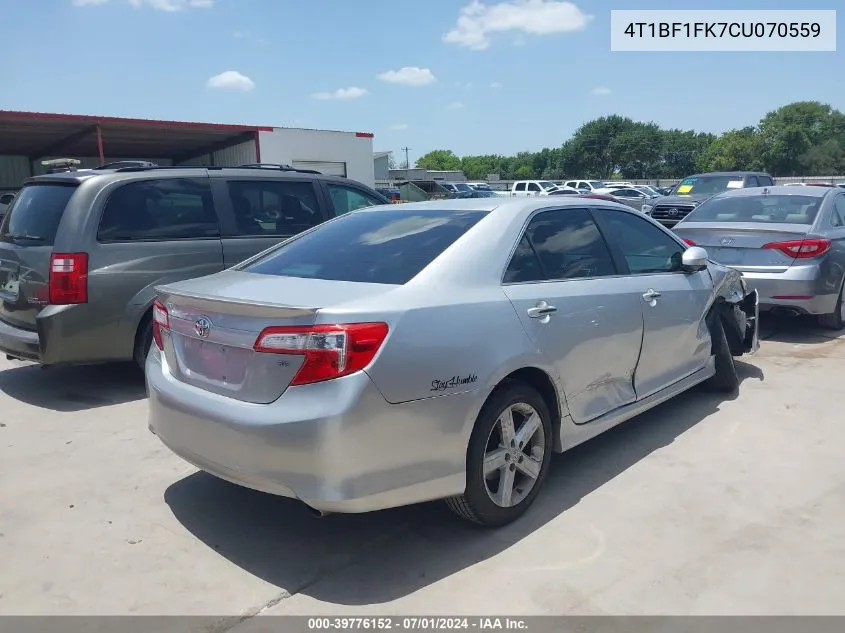 2012 Toyota Camry Se VIN: 4T1BF1FK7CU070559 Lot: 39776152