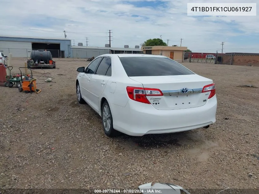 2012 Toyota Camry Hybrid Xle VIN: 4T1BD1FK1CU061927 Lot: 39776244