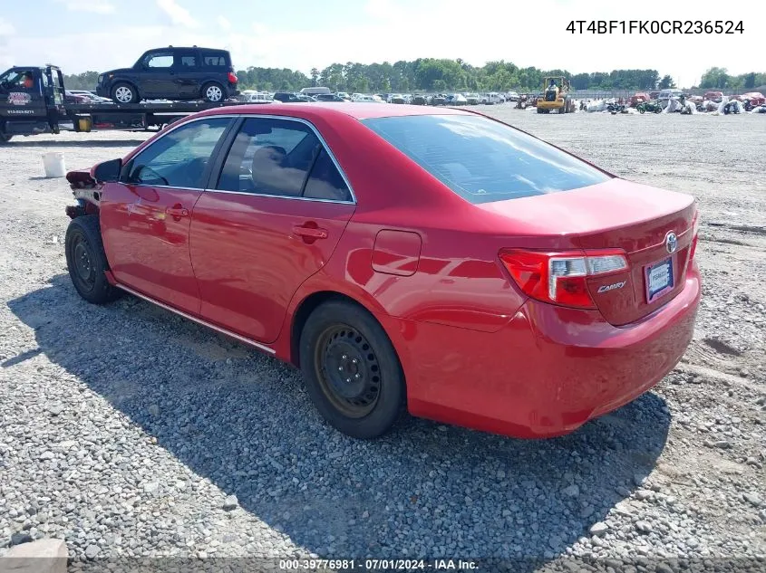 2012 Toyota Camry Le VIN: 4T4BF1FK0CR236524 Lot: 39776981