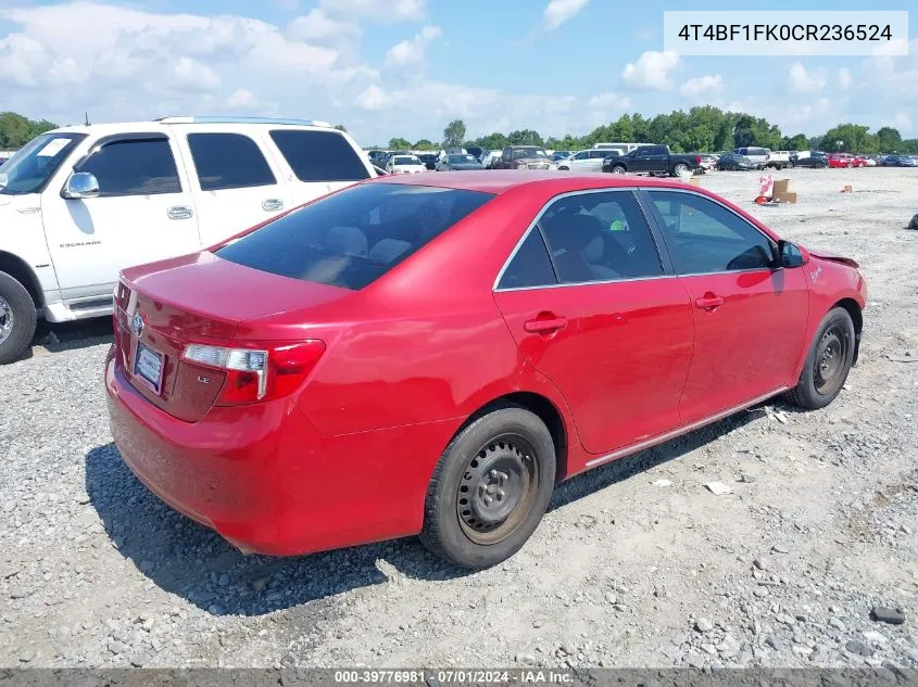 2012 Toyota Camry Le VIN: 4T4BF1FK0CR236524 Lot: 39776981