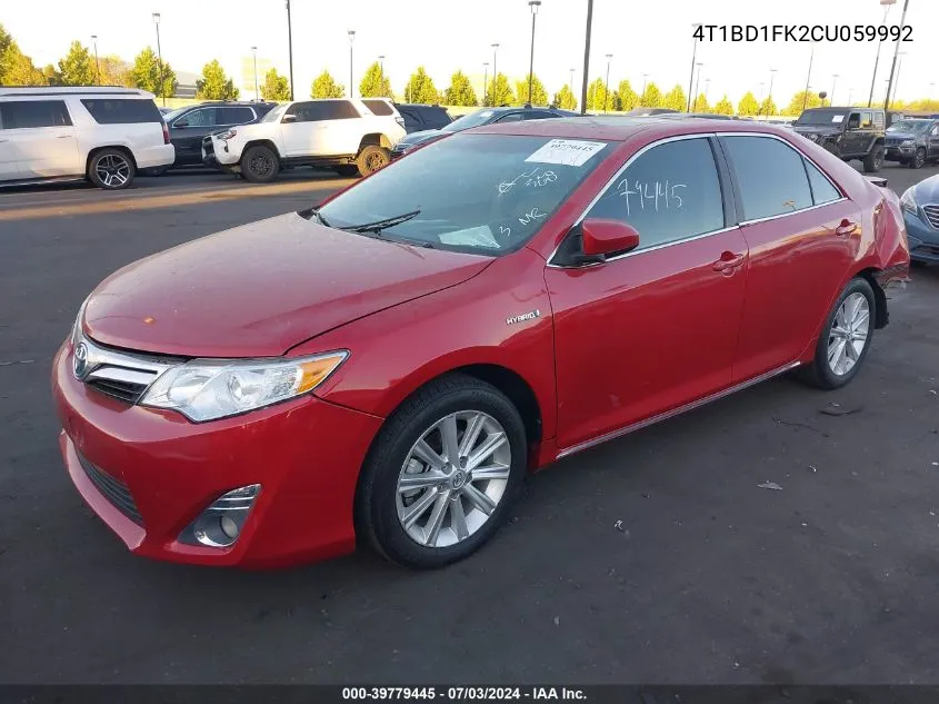 2012 Toyota Camry Hybrid Xle VIN: 4T1BD1FK2CU059992 Lot: 39779445