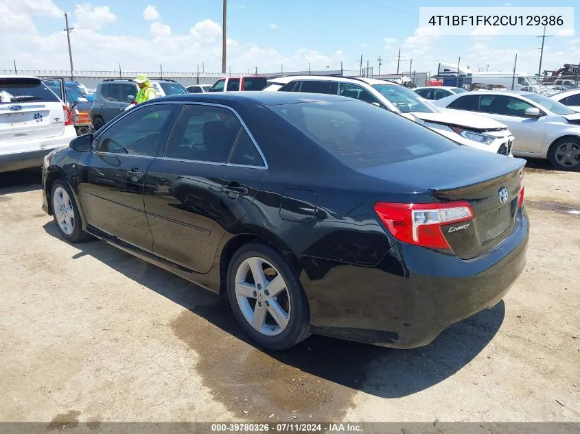 2012 Toyota Camry Se VIN: 4T1BF1FK2CU129386 Lot: 39780326