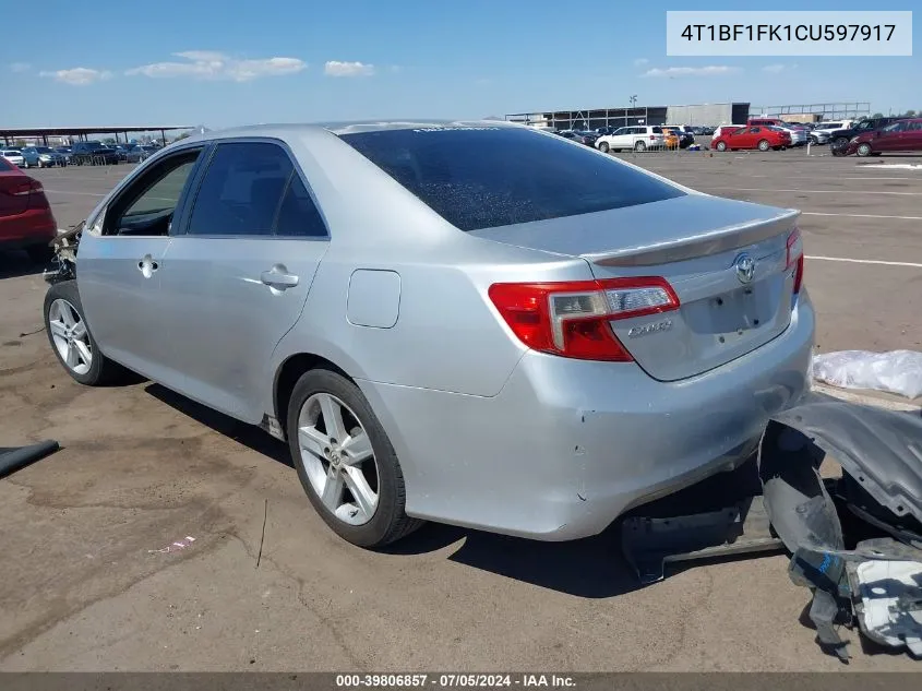 2012 Toyota Camry Se VIN: 4T1BF1FK1CU597917 Lot: 39806857