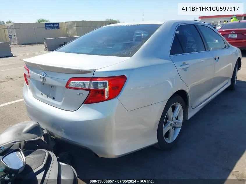 2012 Toyota Camry Se VIN: 4T1BF1FK1CU597917 Lot: 39806857