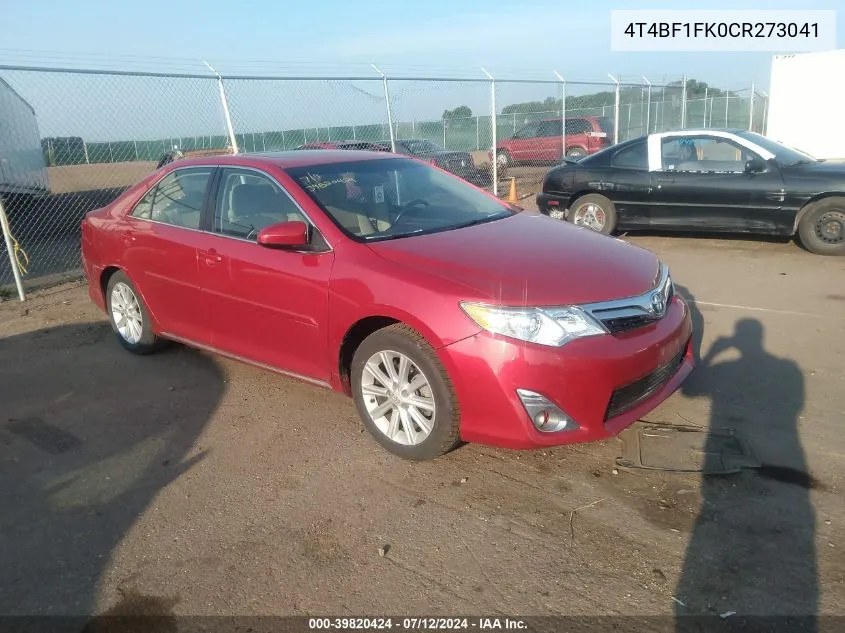 2012 Toyota Camry Xle VIN: 4T4BF1FK0CR273041 Lot: 39820424