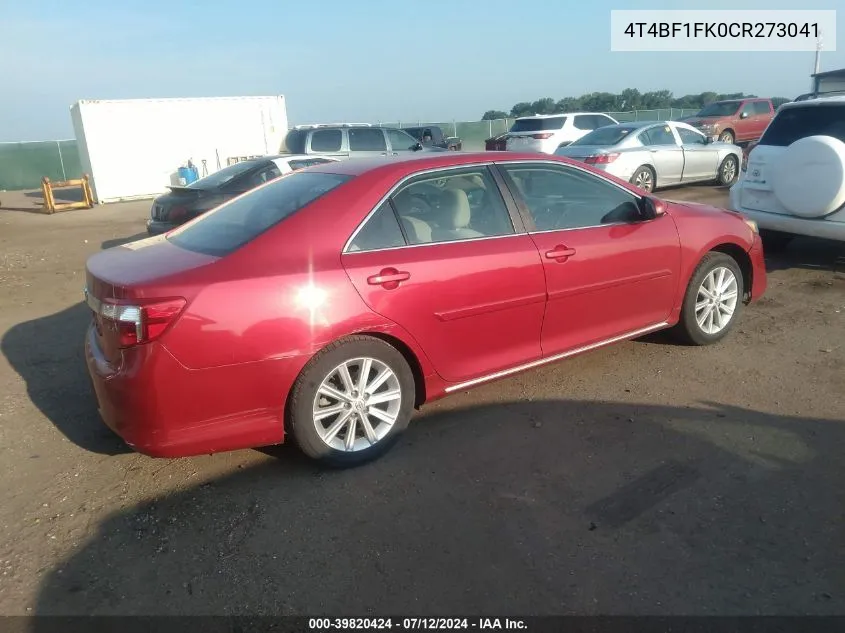 2012 Toyota Camry Xle VIN: 4T4BF1FK0CR273041 Lot: 39820424