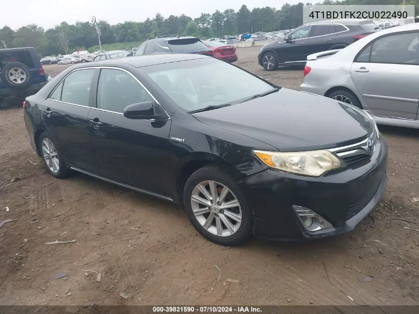 2012 Toyota Camry Hybrid Xle VIN: 4T1BD1FK2CU022490 Lot: 39831590