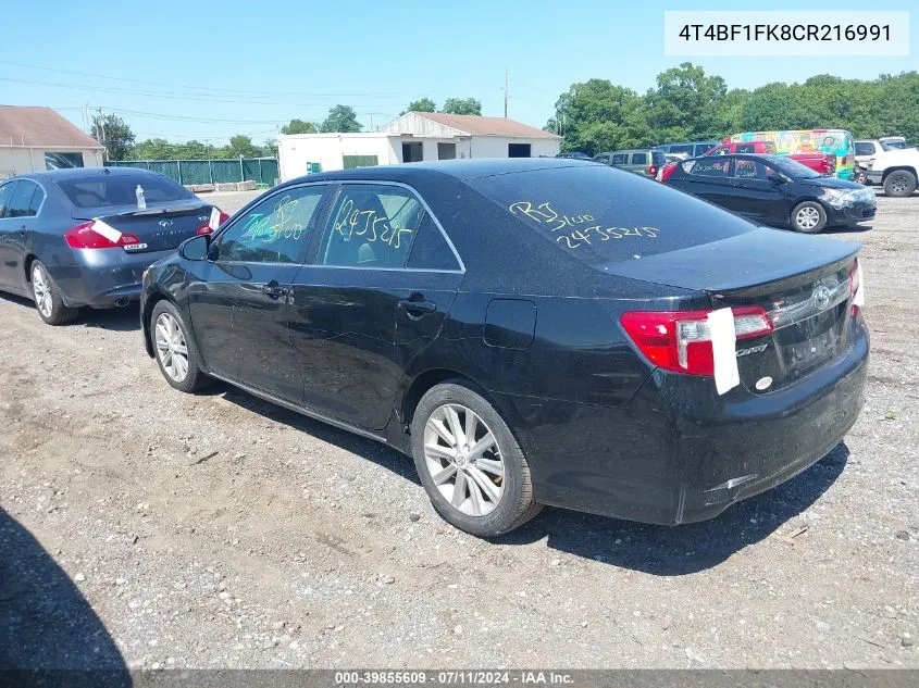 2012 Toyota Camry Xle VIN: 4T4BF1FK8CR216991 Lot: 39855609