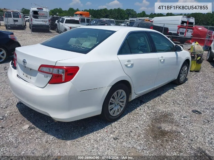 2012 Toyota Camry Le VIN: 4T1BF1FK8CU547855 Lot: 39864390