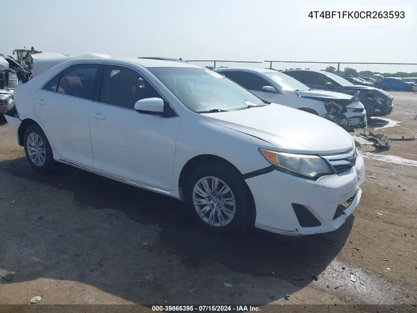 2012 Toyota Camry Le VIN: 4T4BF1FK0CR263593 Lot: 39866395